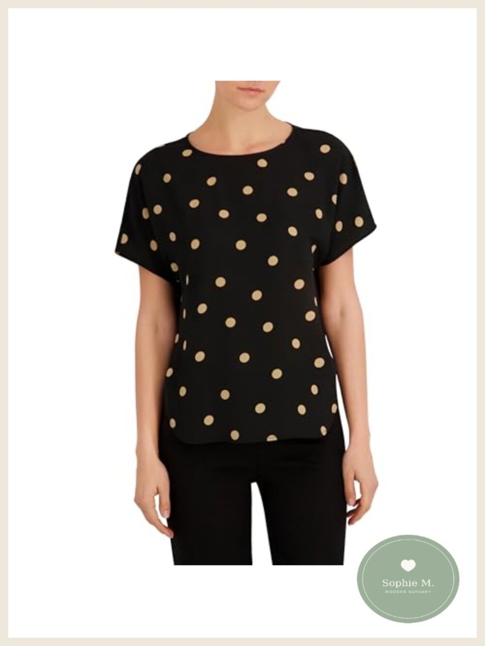Anne Klein Women's Short Sleeve Polka Dot Blouse Bateau Neckline